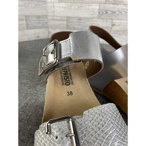MEPHISTO WEDGE SANDALS Lissandra Silver Metallic Platform Comfort Women 38 US 8 - Picture 4 of 7